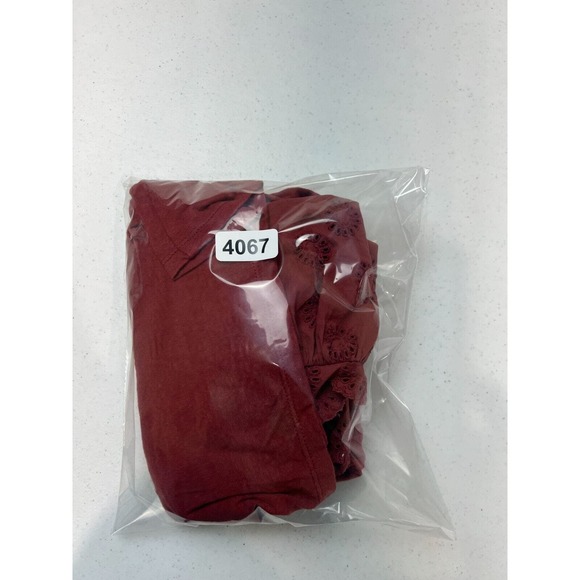 La Vie Rebecca Taylor Womens Blouse Top Small Red Eyelet Puff Sleeve Boho Retro - Picture 14 of 14